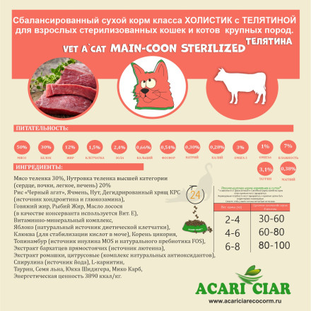 Корм для стерилизованных крупных кошек с телятиной 12 kg 